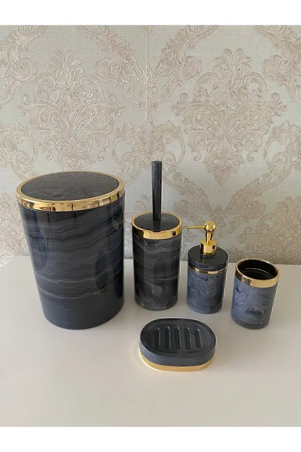 5 Parça Mermer Desen Banyo Seti